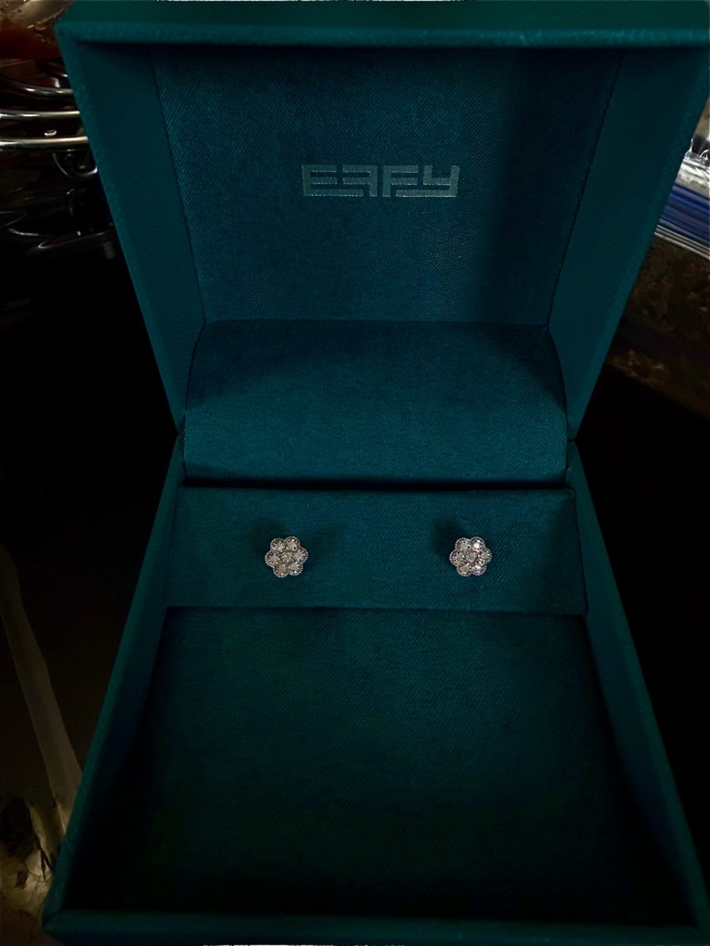 NWT Authentic Effy 925 Sterling Silver Diamond Flower Cluster Stud Earrings